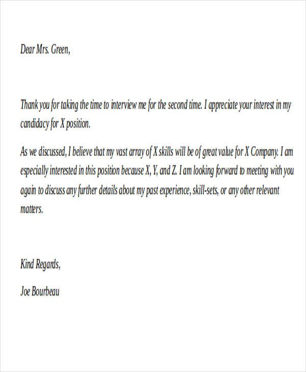 Second Interview Thank You 40 Sample Interview Thank You Letters