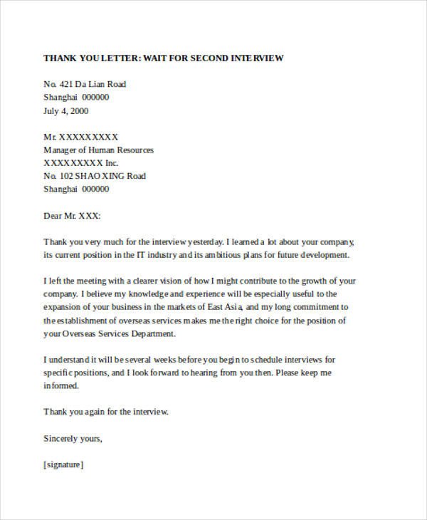 Second Interview Thank You 74 Thank You Letter Examples Doc Pdf