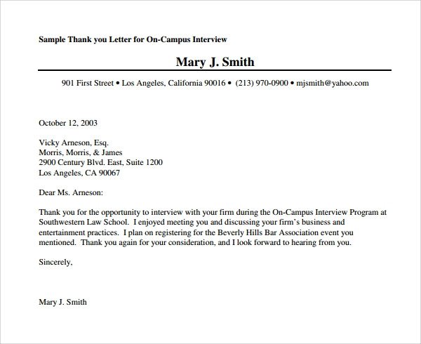 Second Interview Thank You Sample Thank You Letter after Second Interview Download