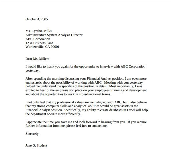 Second Interview Thank You Sample Thank You Letter after Second Interview Download
