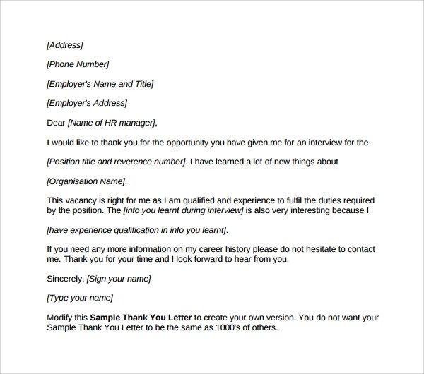 Second Interview Thank You Sample Thank You Letter after Second Interview Download