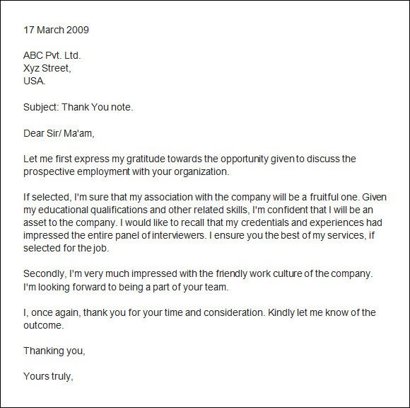 Second Interview Thank You Thank You Letter after Interview 10 Free Download for