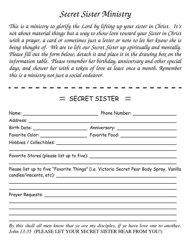 Secret Pal Questionaire Secret Sister Questionnaire
