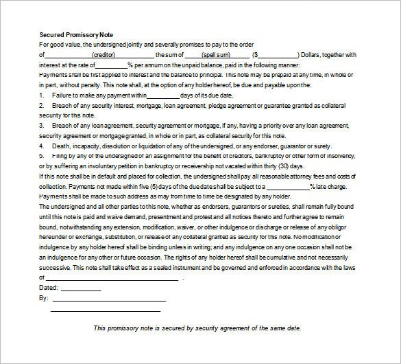 Secured Promissory Note Template 35 Promissory Note Templates Doc Pdf