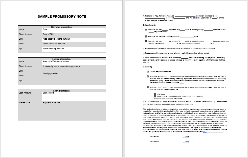 Secured Promissory Note Template 43 Free Promissory Note Samples &amp; Templates Ms Word and
