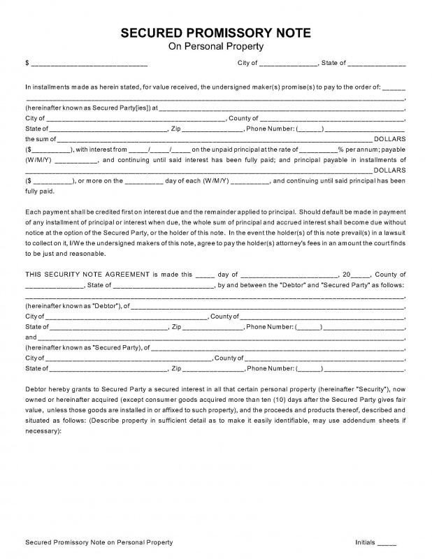 Secured Promissory Note Template 8 Secured Promissory Note Template Free Download