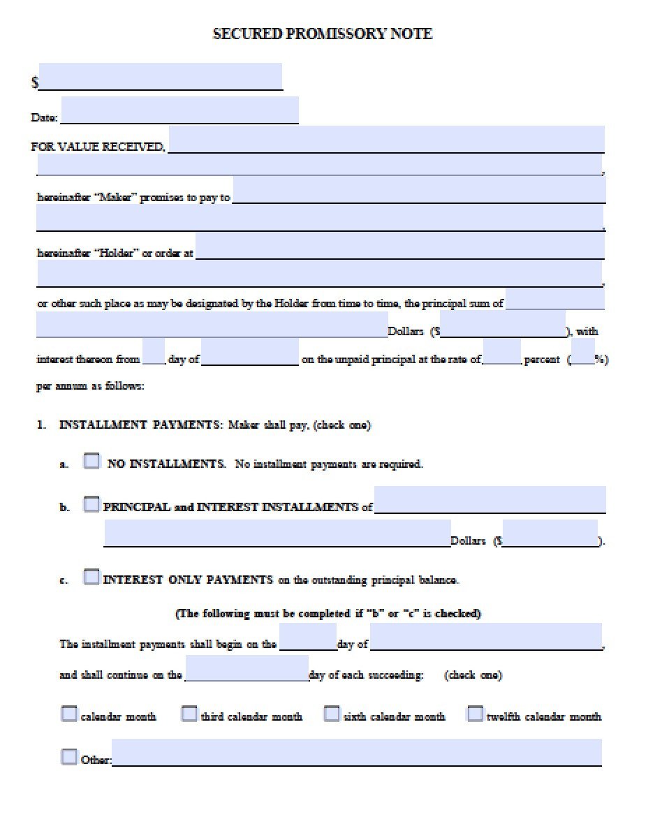 Secured Promissory Note Template Download Secured Promissory Note Template Pdf