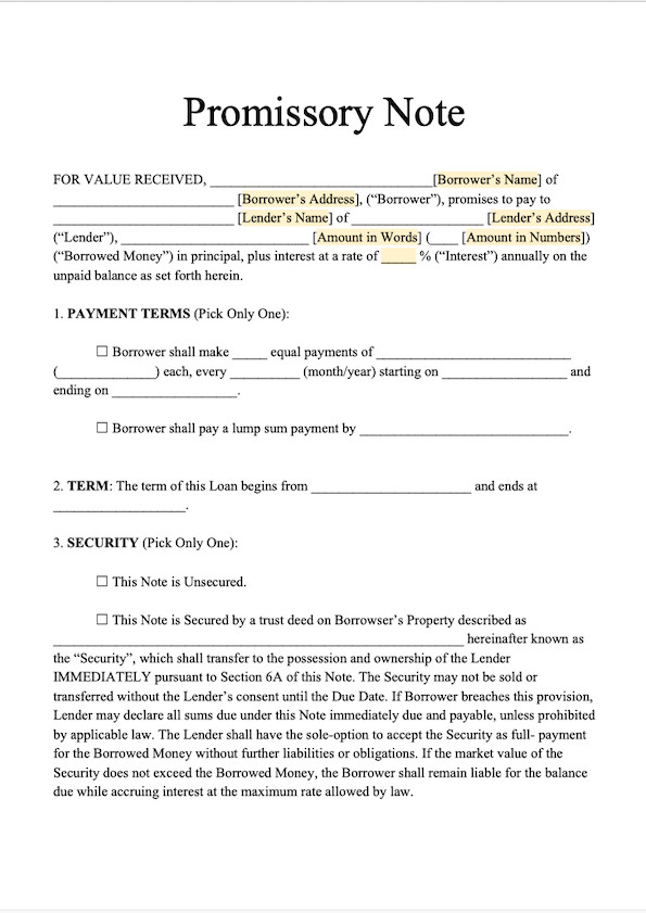 Secured Promissory Note Template Free Promissory Note Template
