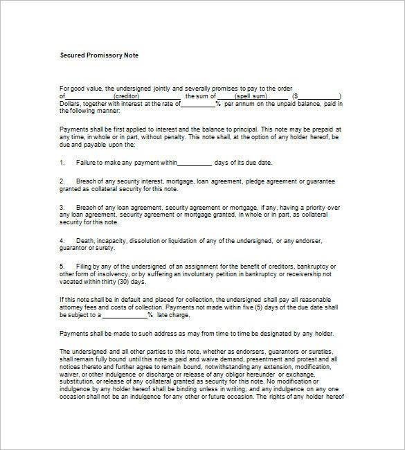 Secured Promissory Note Template Secured Promissory Note
