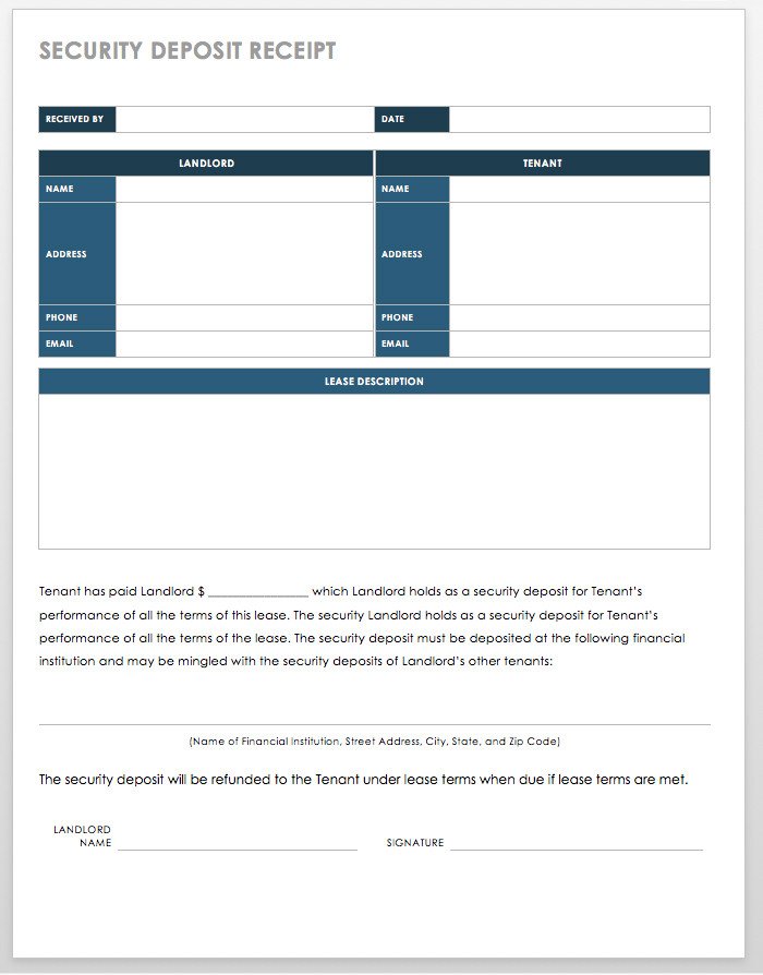 Security Deposit Receipt Template 18 Free Property Management Templates
