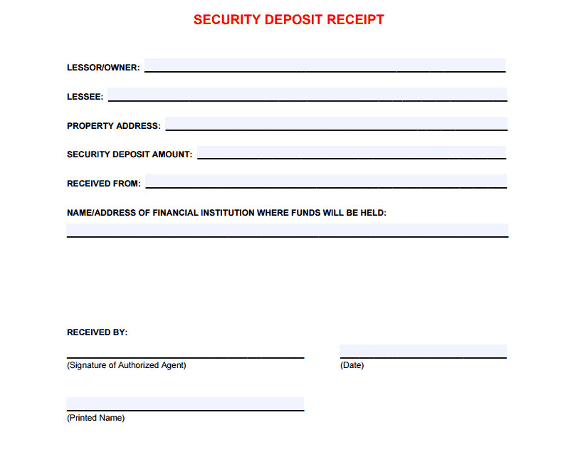 Security Deposit Receipt Template 5 Free Security Deposit Receipt Templates Word Excel