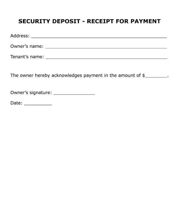 Security Deposit Receipt Template Free Printable Legal form Security Deposit Receipt for
