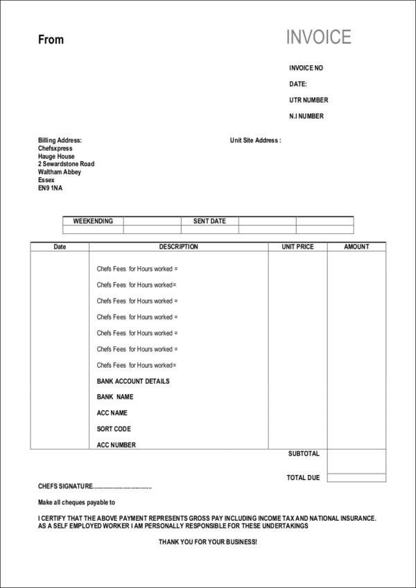 Self Employed Invoice Template Free 10 Self Employed Invoice Samples & Templates In Pdf