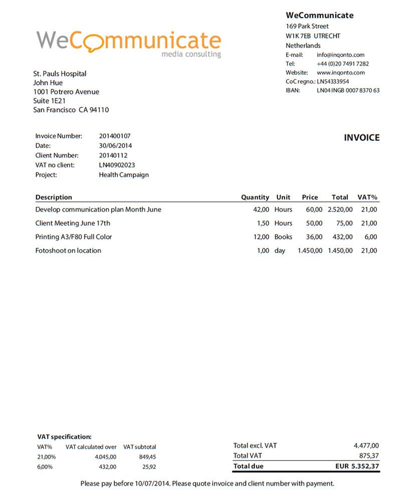 Self Employed Invoice Template Inqonto Line Accounting for Freelancers Self Employed