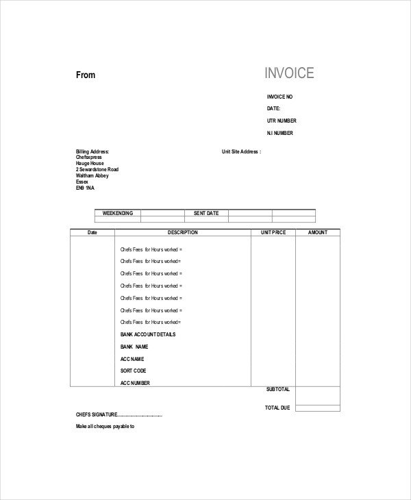 Self Employed Invoice Template Self Employed Invoice Template 12 Free Word Excel Pdf