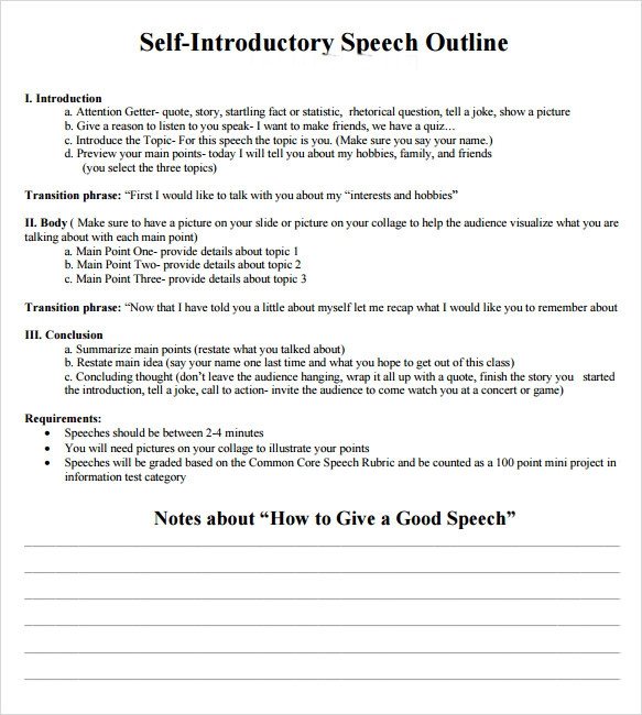 Self Intro Speech Outline 7 Self Introduction Speech Examples for Free Download Pdf
