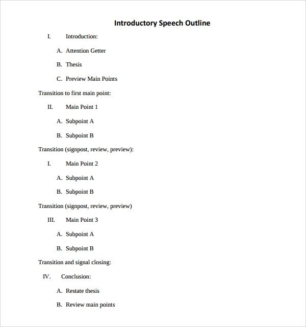 Self Intro Speech Outline Sample Introductory Speech Example 9 Free Documents In