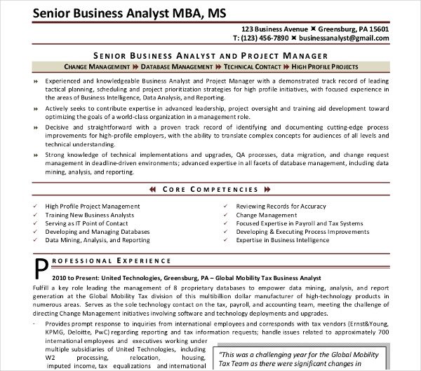 Senior Business Analyst Resume 20 Basic Business Resume Templates Pdf Doc