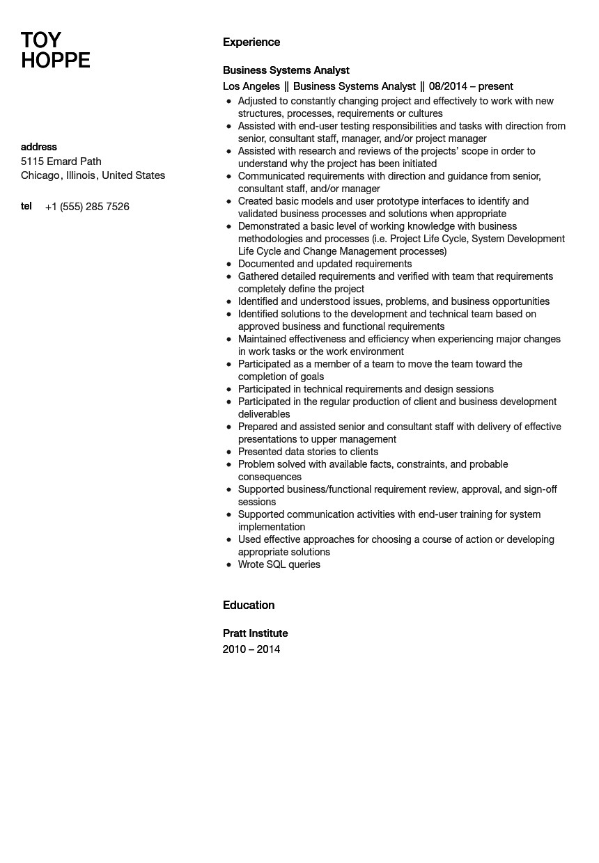 Senior Business Analyst Resume Business Systems Analyst Resume Sample