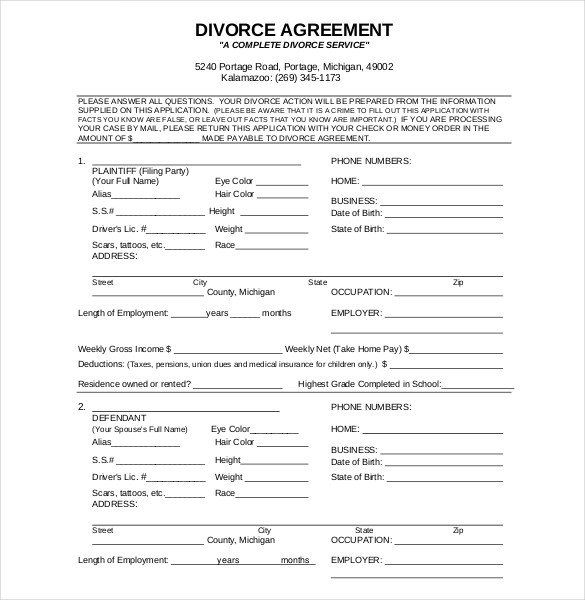 Separation Agreement Template Word 11 Divorce Agreement Templates – Free Sample Example
