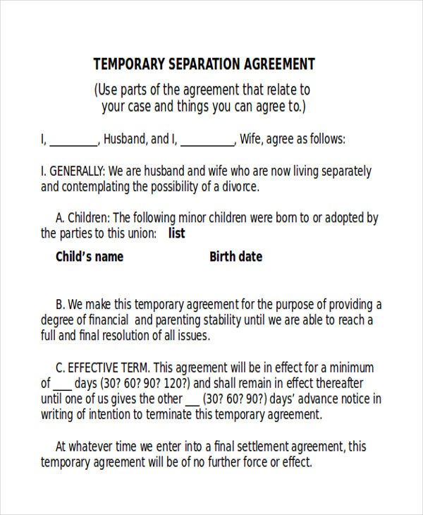 Separation Agreement Template Word 12 Sample Separation Agreements Free Sample Example