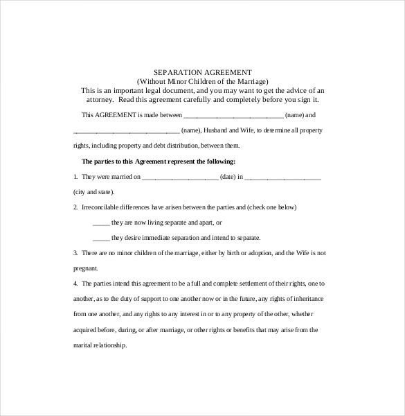 Separation Agreement Template Word Separation Agreement Legal Separation