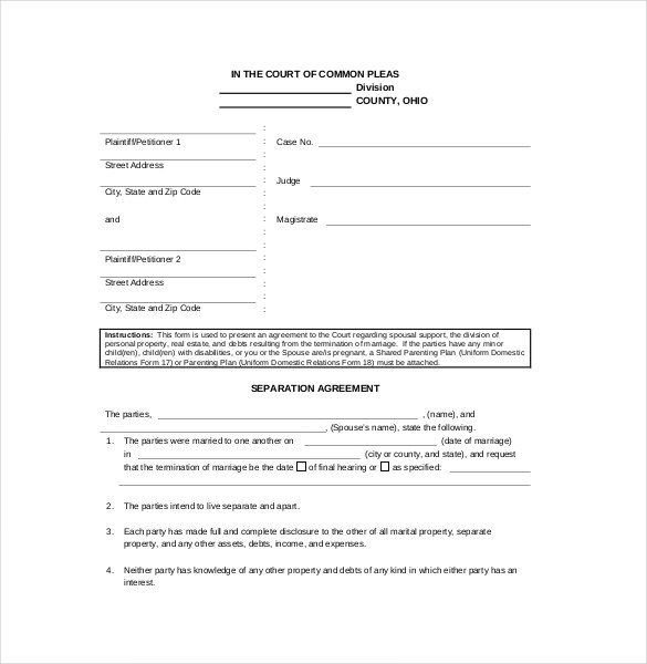 Separation Agreement Template Word Separation Agreement Template – 14 Free Word Pdf
