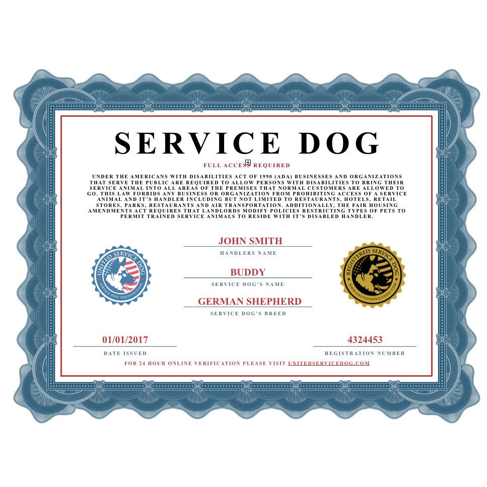 Service Dog Certificate Template Service Dog Certificate