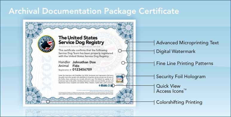 Service Dog Certificate Template Upgraded Archival Documentation Package