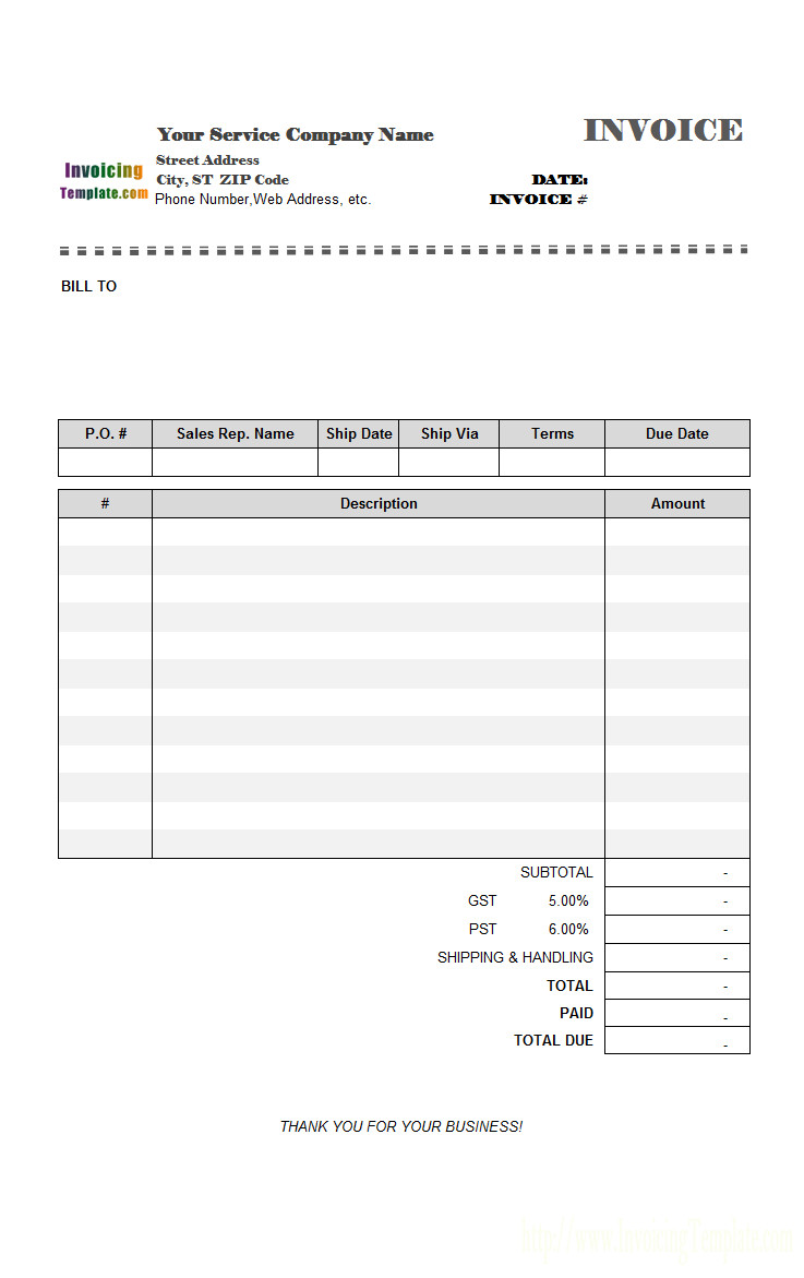 Service Invoice Template Free Blank Invoice Templates 20 Results Found