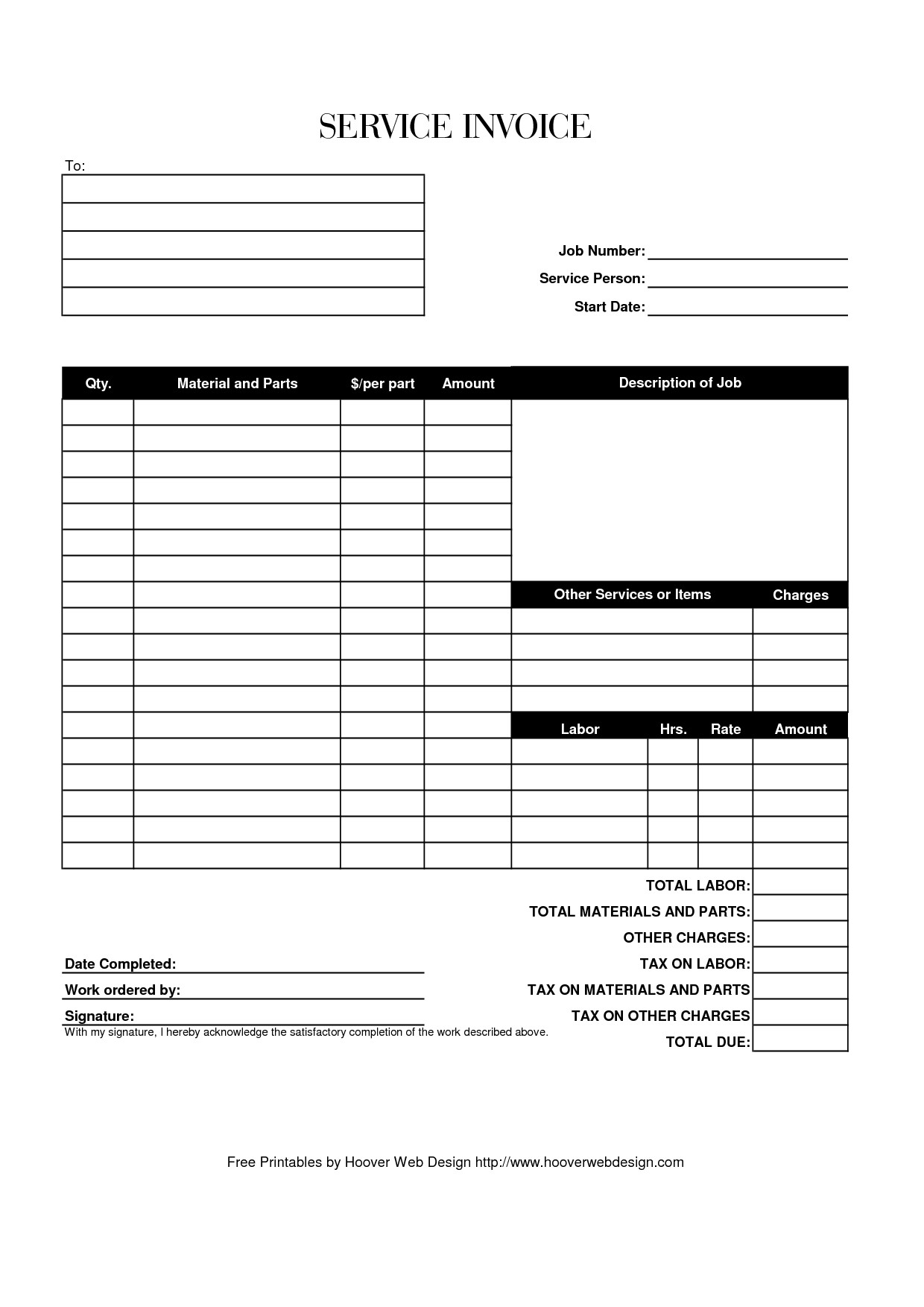Service Invoice Template Free Hoover Receipts