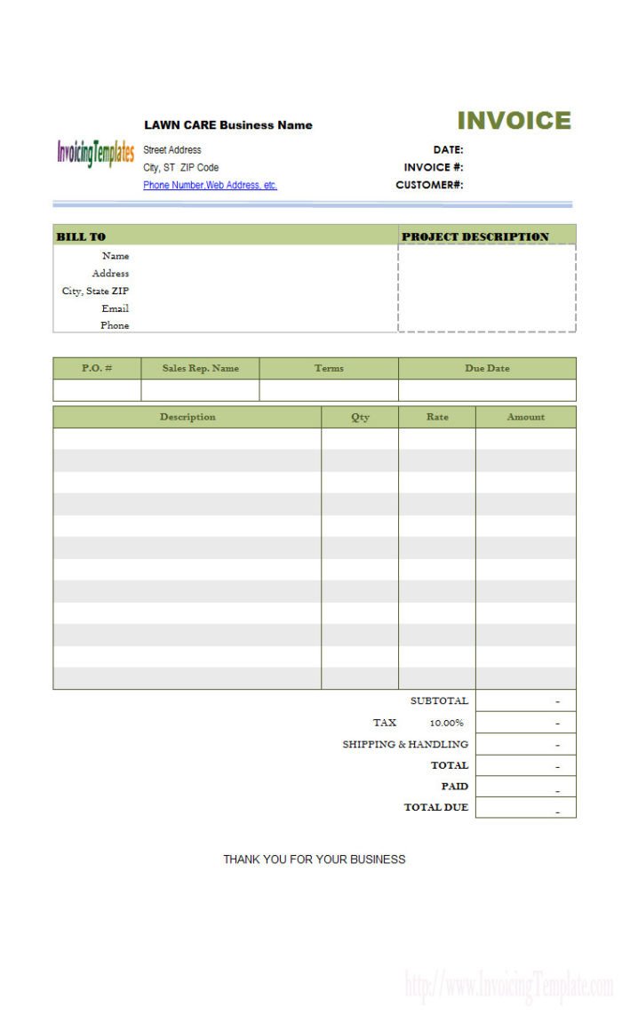Service Invoice Template Free Mercial Lawn Care Bid Template Templates Resume