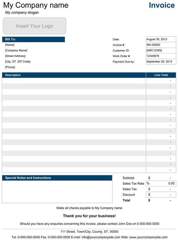 Service Invoice Template Free Service Invoice Templates for Excel