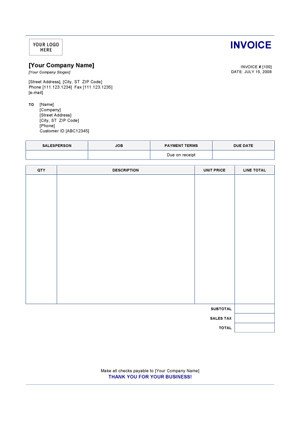 Service Invoice Templates Word Invoice Receipt Template Word