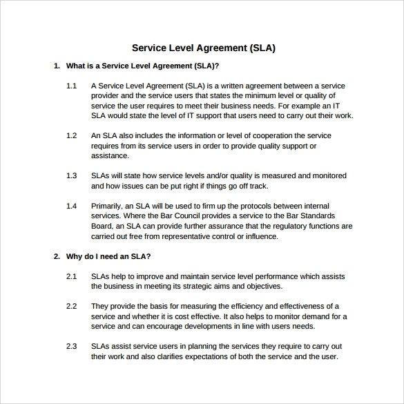 Service Level Agreement Template Service Level Agreement 17 Download Free Documents In