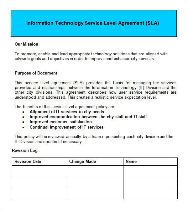 Service Level Agreement Template Service Level Agreement 9 Download Free Documents In