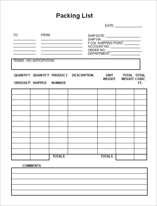 Shipping Packing List Template 7 Packing List Templates Pdf Doc