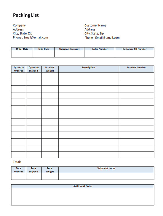 Shipping Packing List Template Blank Packing List Template Download In Microsoft Word