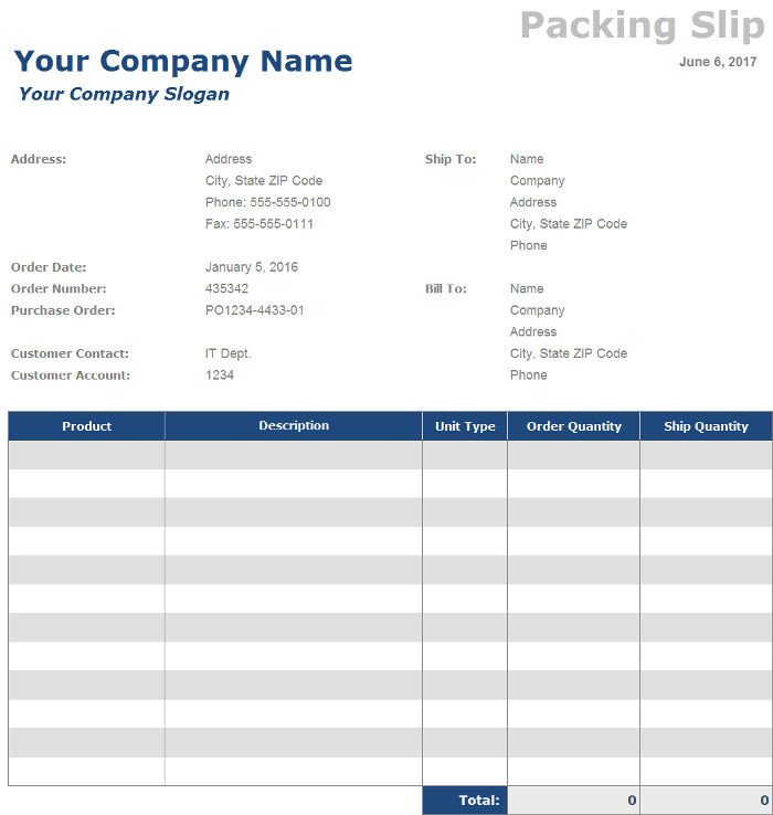 Shipping Packing List Template Free Packing Slip Templates