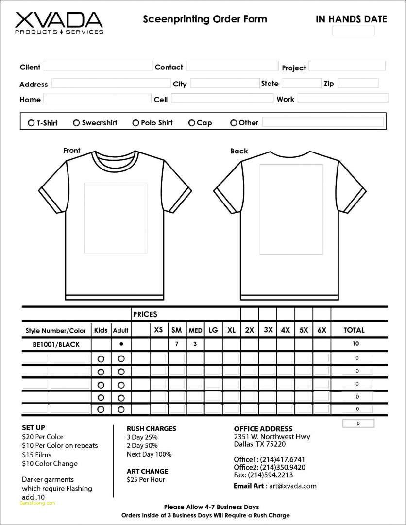 Shirt order form Template Printable T Shirt order form Template