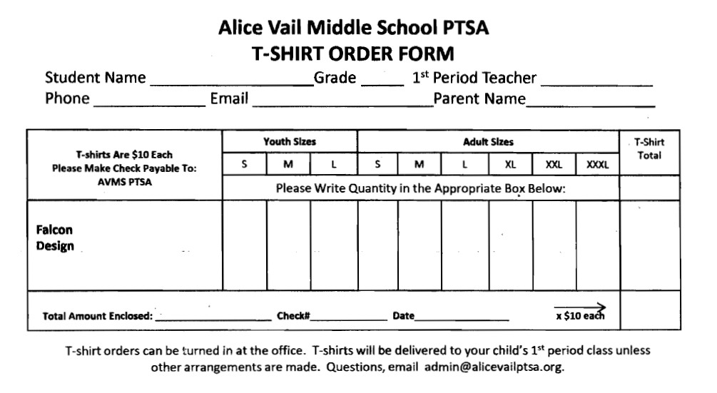 Shirt order form Template T Shirts – Alice Vail Middle School Ptsa