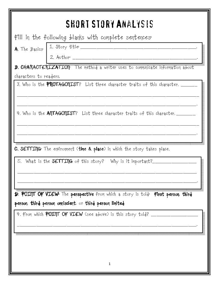 Short Story Outline Template Short Story Analysis form