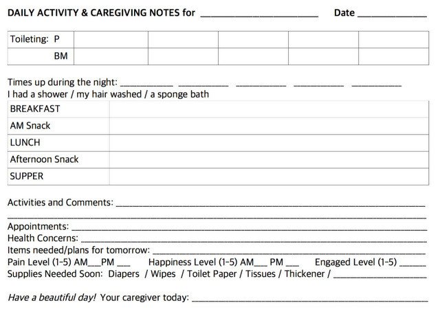 Shower Schedule Nursing Home Daily Notes for Caregivers with Free Printable forms