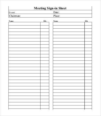 Sign In Sheet Template Doc 13 Aa Meeting Sign In Sheet