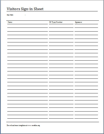 Sign In Sheet Template Doc Ms Word Visitors Sign In Sheet Sample Template
