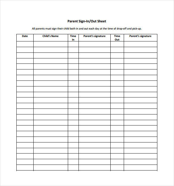 Sign Out Sheet Template 16 Sign Out Sheet Templates Free Sample Example