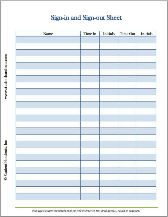 Sign Out Sheet Template 8 Best Of Sign Out Sheet Template Printable Free