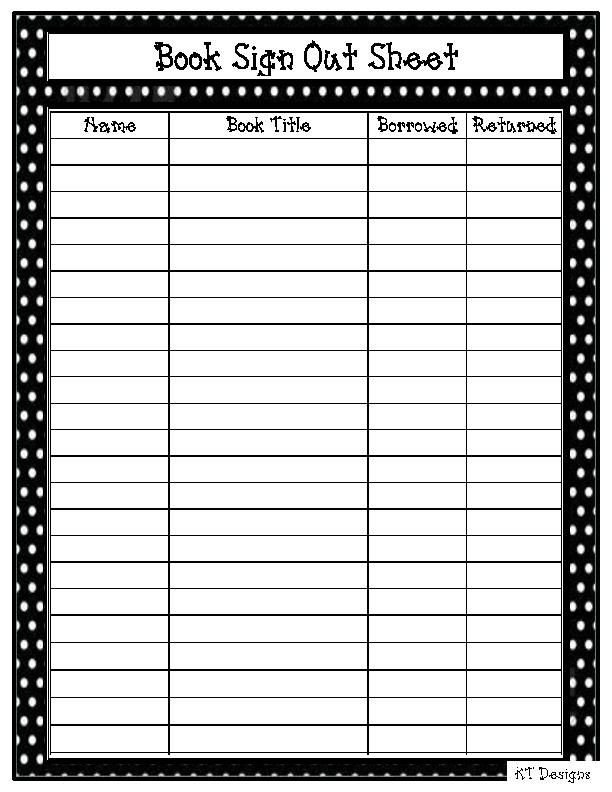 Sign Out Sheet Template Classroom Book Check Out form Book Sign Out Sheet