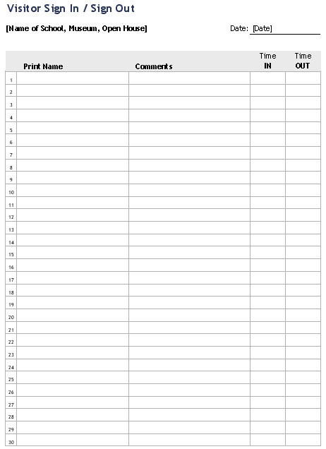 Sign Out Sheet Template Printable Sign In Sheet