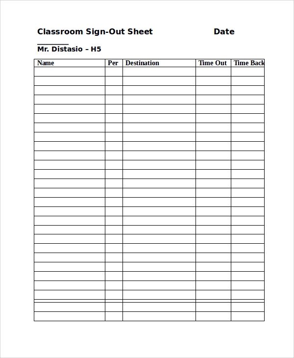 Sign Out Sheet Template Sample Classroom Sign Out Sheet 8 Free Documents
